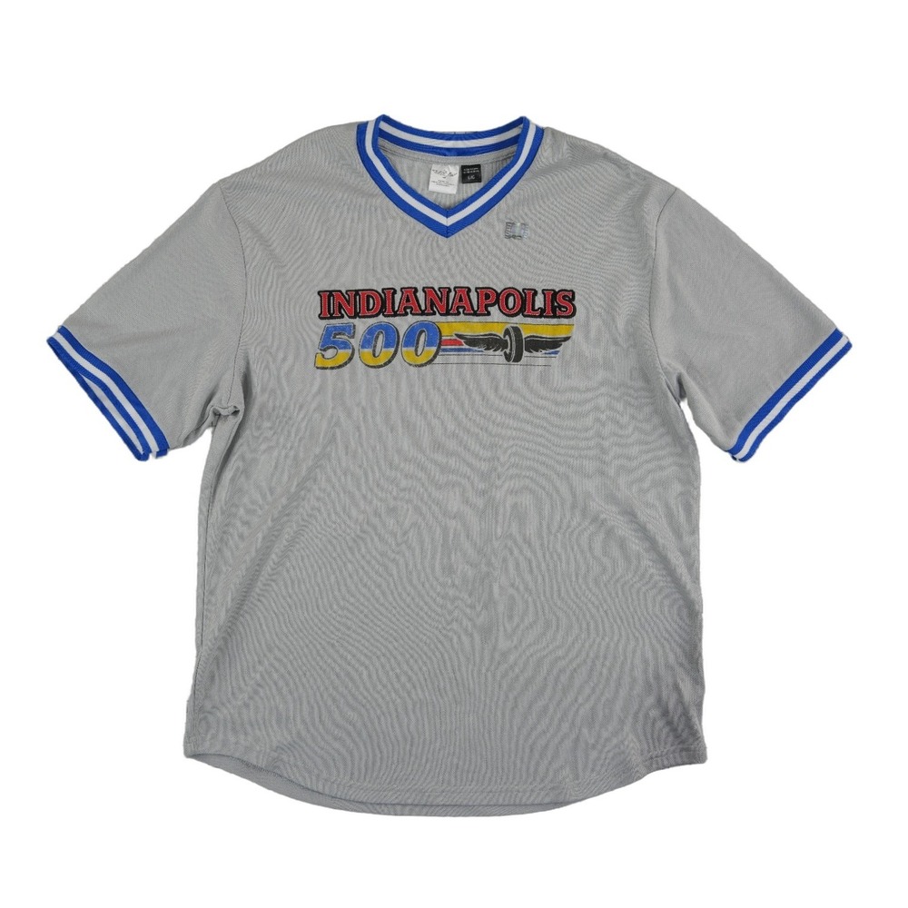 Indianapolis Motor Speedway Racing Jersey Men's Size Large Grey Indy 500 V-Neck